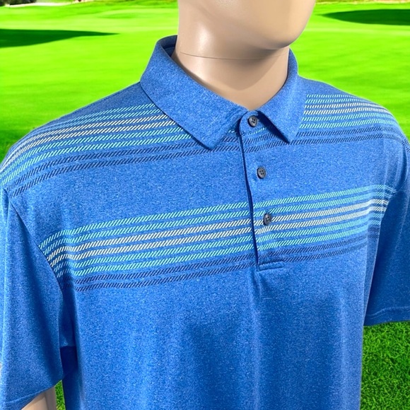 Jack Nicklaus Men’s Blue Horizon Striped Color Block Polo Golf Shirt - Picture 8 of 16